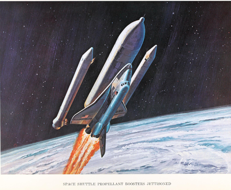 Illustration for article titled This concept art from the Shuttle Program's early days is gorgeous, deliciously retro